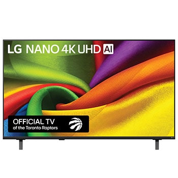 Front view of 75 inch LG NANO 4K UHD AI NU85 Smart TV 2026 75NU850BPUA